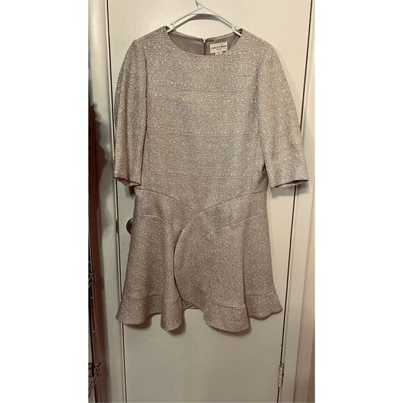 Charlotte Brody Jacquard Tweed Drop Waist Tan Dress SZ 12 - Picture 2 of 10